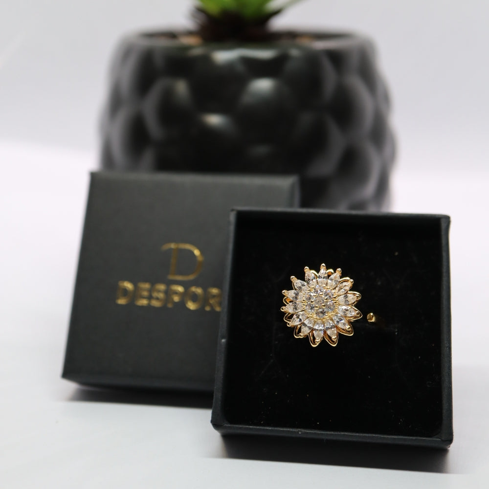 Anxiety Ring (Draairing Zonnebloem) Goud kleurig in doosje