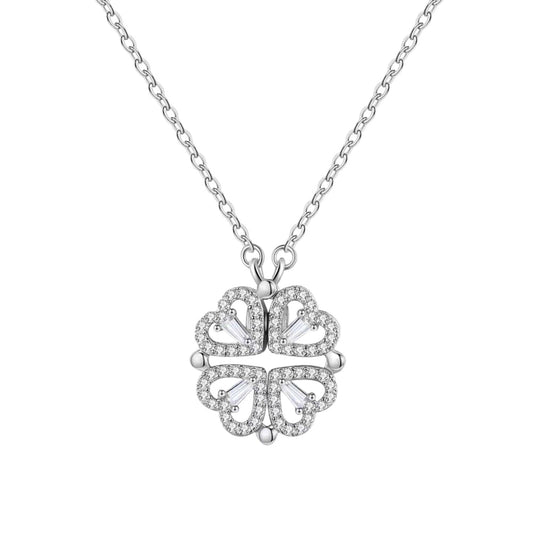 Klavertje vier ketting / hartjes ketting zilver