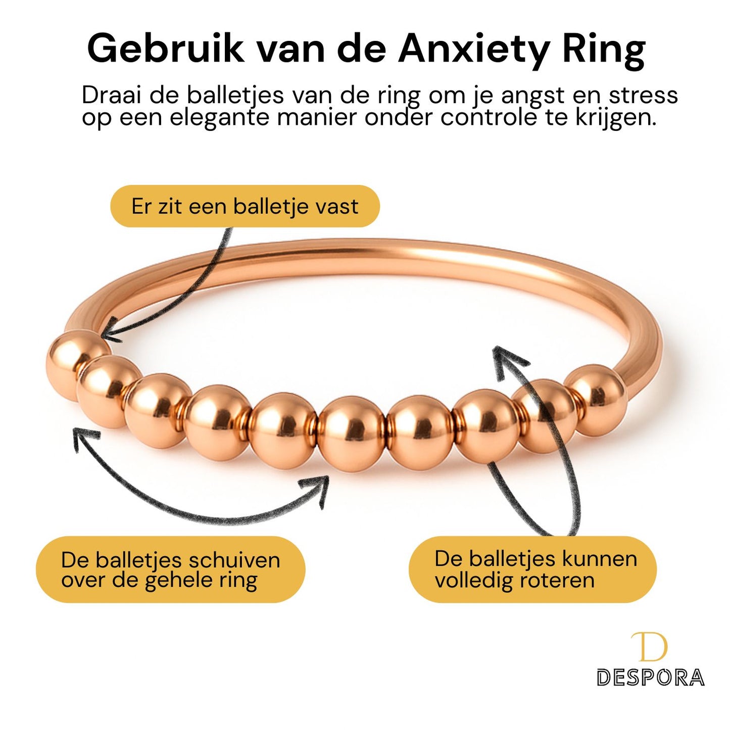Anxiety Ring rosé goud kleurig (RVS) gebruik