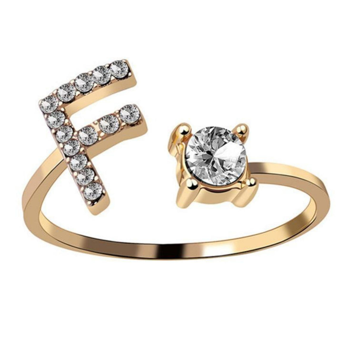 Ring met letter / initial ring zilver 925 Gold Plated - F